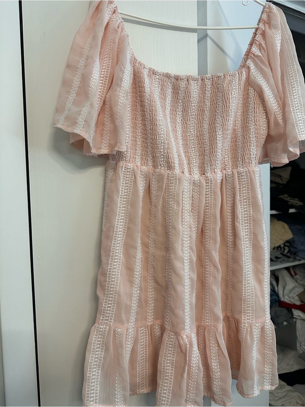 NSR Blush Pink Off-Shoulder Tiered Dress